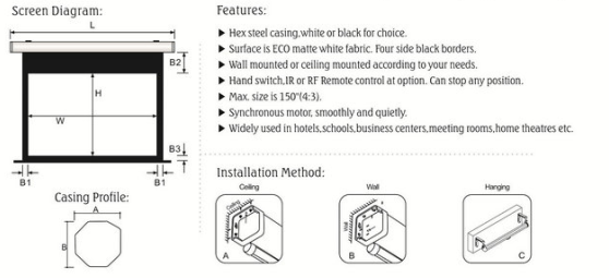 Wall Mounting Electric Screen EH Series HD Projection Screen With Imported Tubular Motor Lower Noise